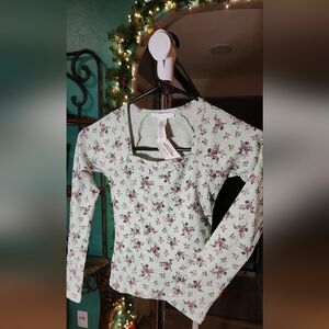 Full Tilt Floral Long Sleeve Top - Mint Green